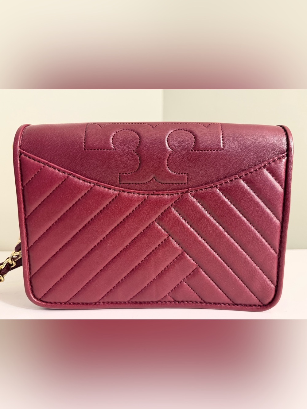 Tory Burch Quilted Leather Crossbody and Mini Wallet in Burgundy - Picture 2 of 16